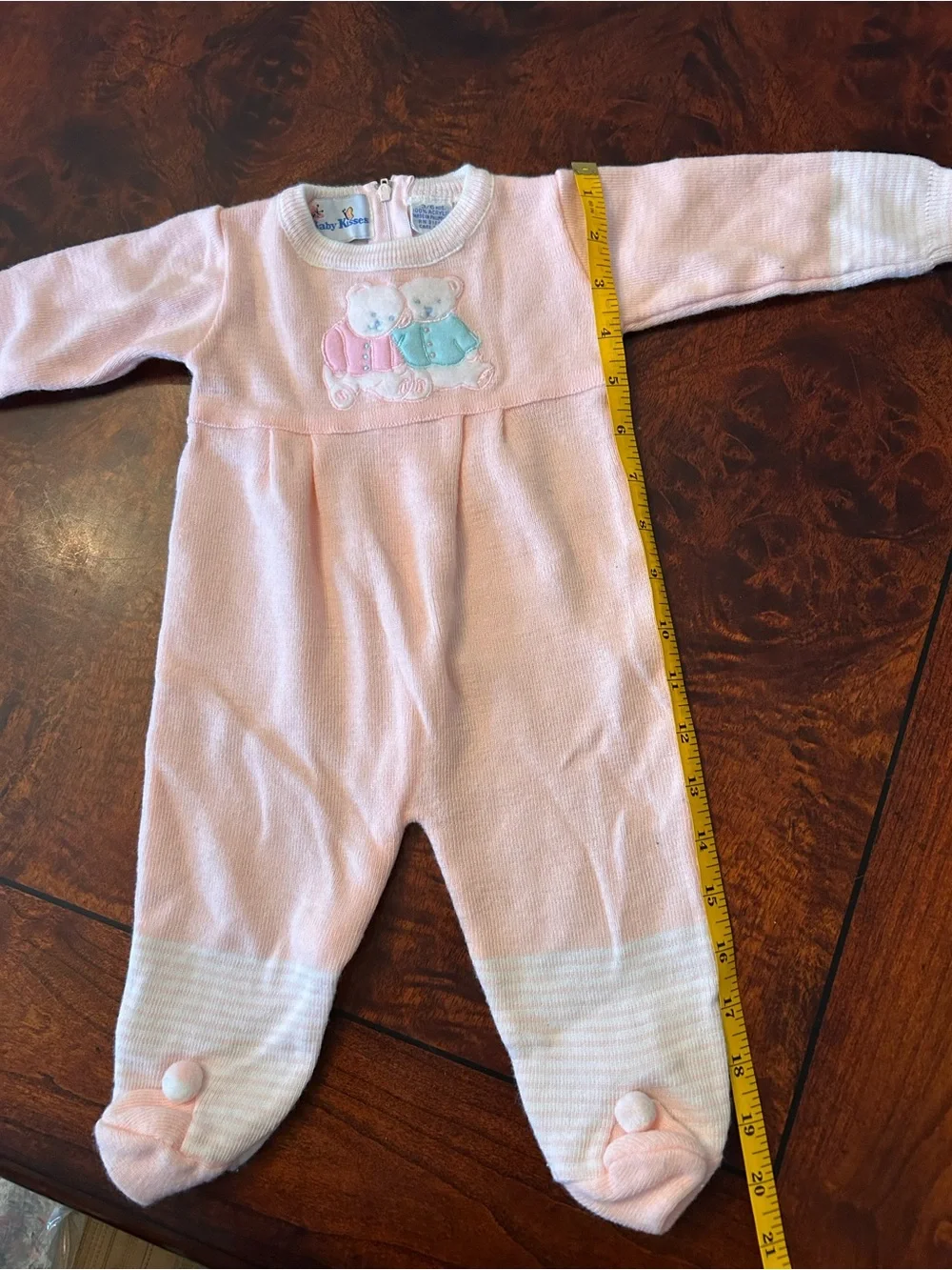 vintage baby kisses baby girl pink sleeper bears 3-6 months knit‎